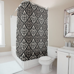 Scroll Damask Pattern Taupe Cream Black