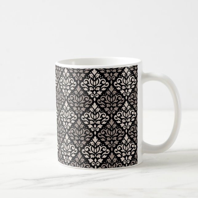 Scroll Damask Pattern Taupe Cream Black Coffee Mug (Right)