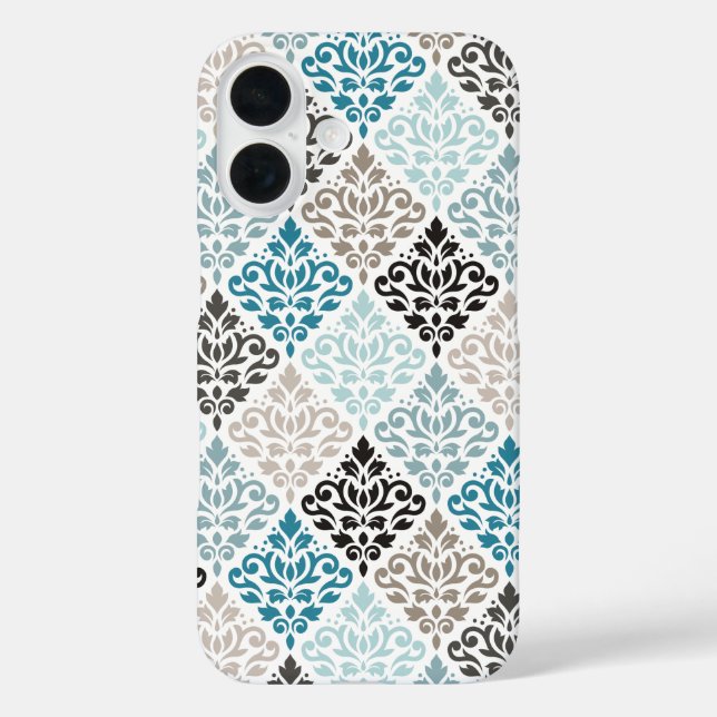 Scroll Damask Pattern Teals Browns White Case-Mate iPhone Case (Back)