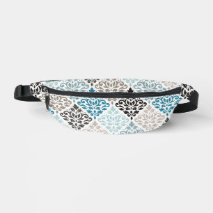 Scroll Damask Pattern Teals Browns White Fanny Pack