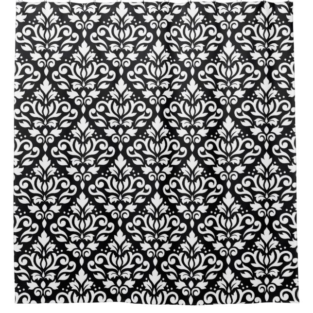 Scroll Damask Pattern White on Black (Front)