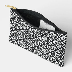 Scroll Damask Pattern White on Black Accessory Pouch