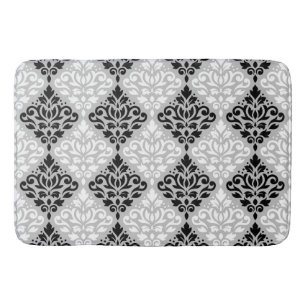 Scroll Damask Ptn B&W on Grey Bath Mat