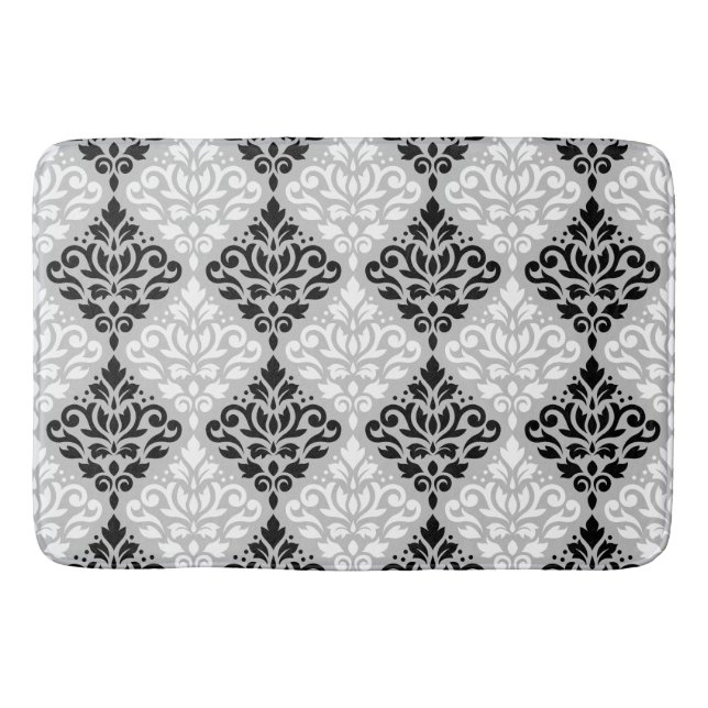 Scroll Damask Ptn B&W on Grey Bath Mat (Front)
