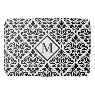Scroll Damask Ptn Black on White (Personalized) Bath Mat