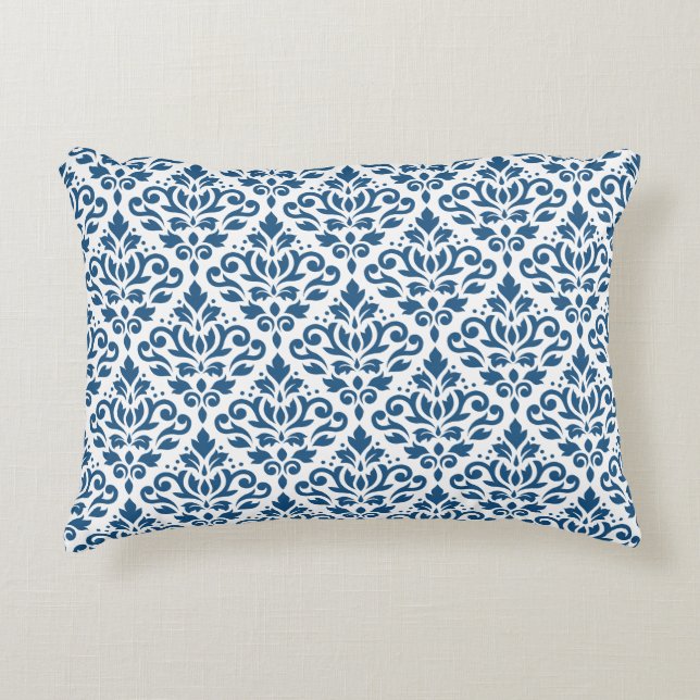 Scroll Damask Ptn Dk Blue on White Decorative Pillow (Front)