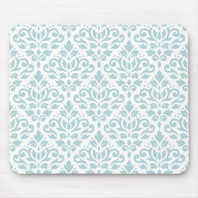 Scroll Damask Ptn Duck Egg Blue (B) on White Mouse Pad (Front)