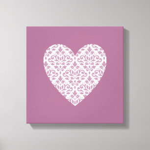 Scroll Damask Ptn Heart Mauve & Pink Canvas Print