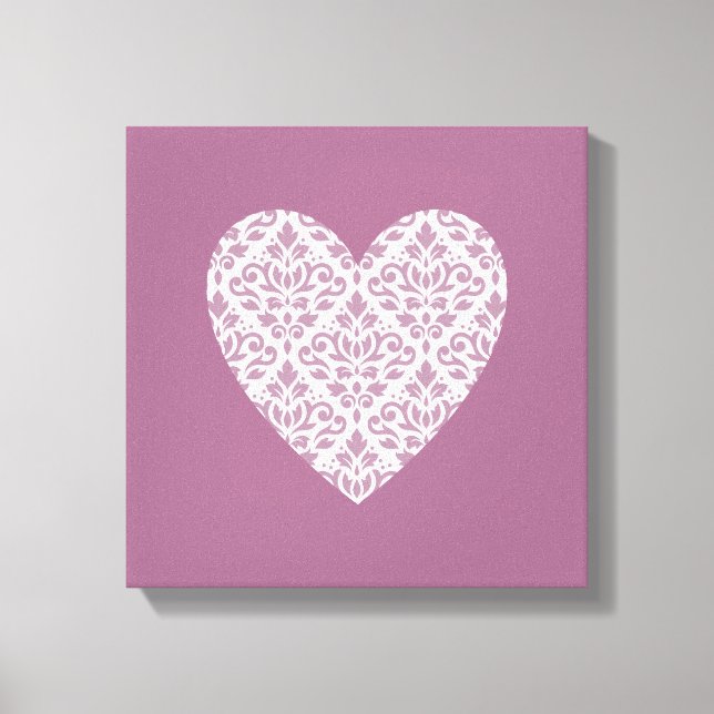 Scroll Damask Ptn Heart Mauve & Pink Canvas Print (Front)