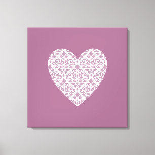 Scroll Damask Ptn Heart Mauve & Pink Canvas Print