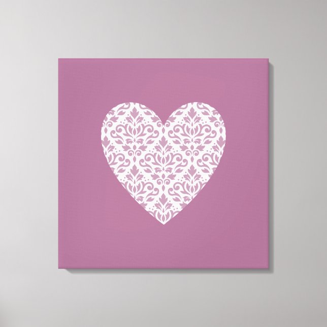 Scroll Damask Ptn Heart Mauve & Pink Canvas Print (Front)