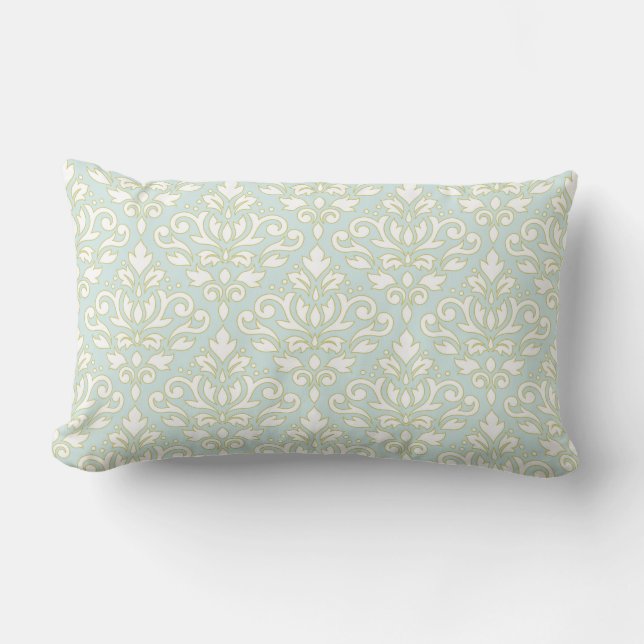 Scroll Damask Ptn (outline) Wt Gld Lt Teal Lumbar Pillow (Front)