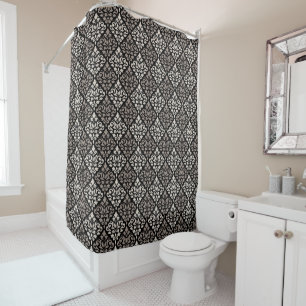 Scroll Damask Rpt Pattern Taupe Cream Black