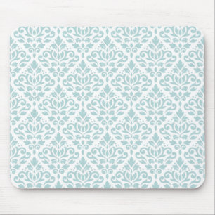Scroll Damask Rpt Ptn Duck Egg Blue (B) on White Mouse Pad