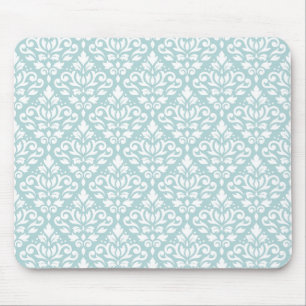 Scroll Damask Rpt Ptn White on Duck Egg Blue (B) Mouse Pad