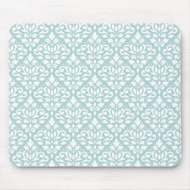 Scroll Damask Rpt Ptn White on Duck Egg Blue (B) Mouse Pad (Front)