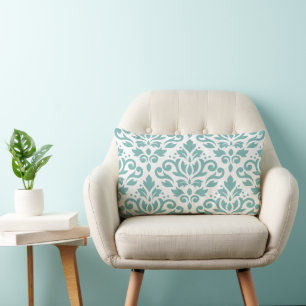 Scroll Damask Teal Large Pattern Lumbar Pillow