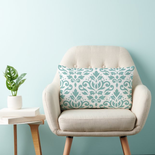 Scroll Damask Teal Large Pattern Lumbar Pillow (Chair)