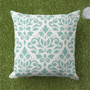 Scroll Damask Teal Large Pattern Outdoor Pillow