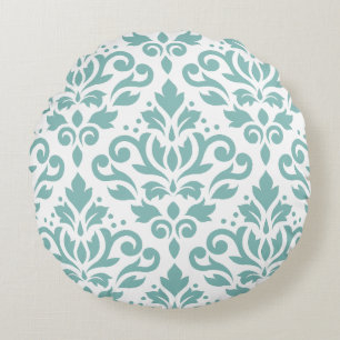 Scroll Damask Teal Large Pattern Round Pillow