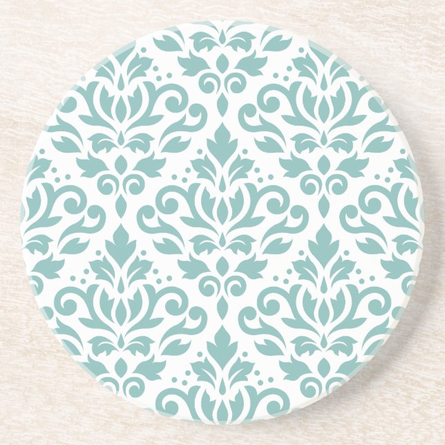 Scroll Damask Teal Pattern Coaster (Front)