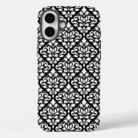 Scroll Damask White on Black Pattern