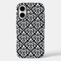 Scroll Damask White on Black Pattern