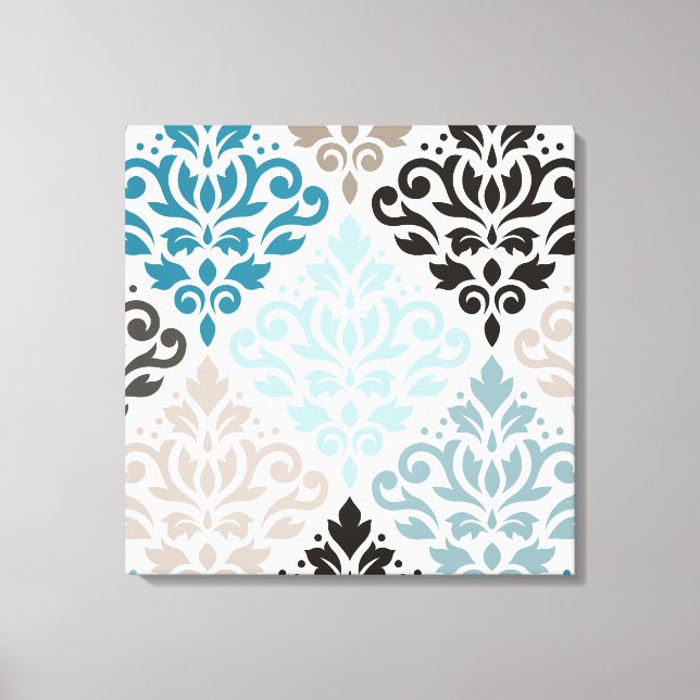 Scroll Damask XLg Pattern Art Teals Browns White Canvas Print (Front)