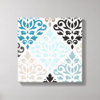 Scroll Damask XLg Pattern Art Teals Browns White