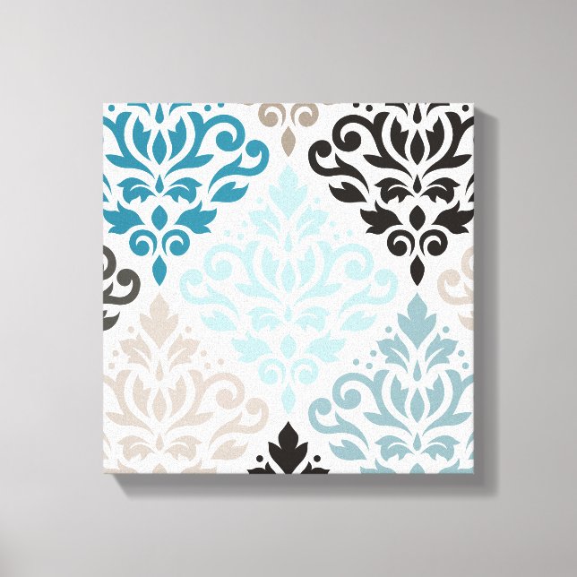 Scroll Damask XLg Pattern Art Teals Browns White Canvas Print (Front)