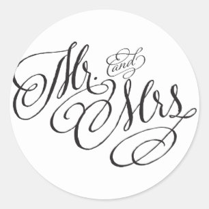 Scroll Font Mr. and Mrs. Wedding Sticker