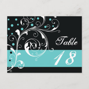Scroll leaf black, aqua wedding Table number Postcard