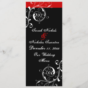 Scroll leaf black, red wedding menu card