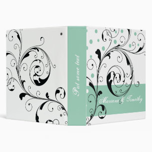Scroll leaf black, white, jade green flourish wedd binder
