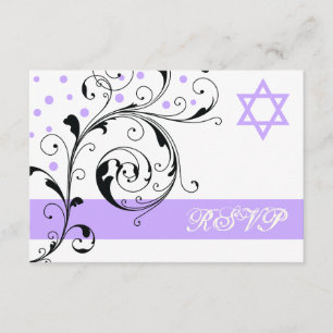 Scroll leaf white purple & Star of David RSVP Card