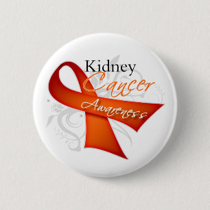 Scroll Orange Ribbon Kidney Cancer Awareness 2 Inch Round Button