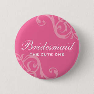 Scroll pink wedding name tag badge pin button