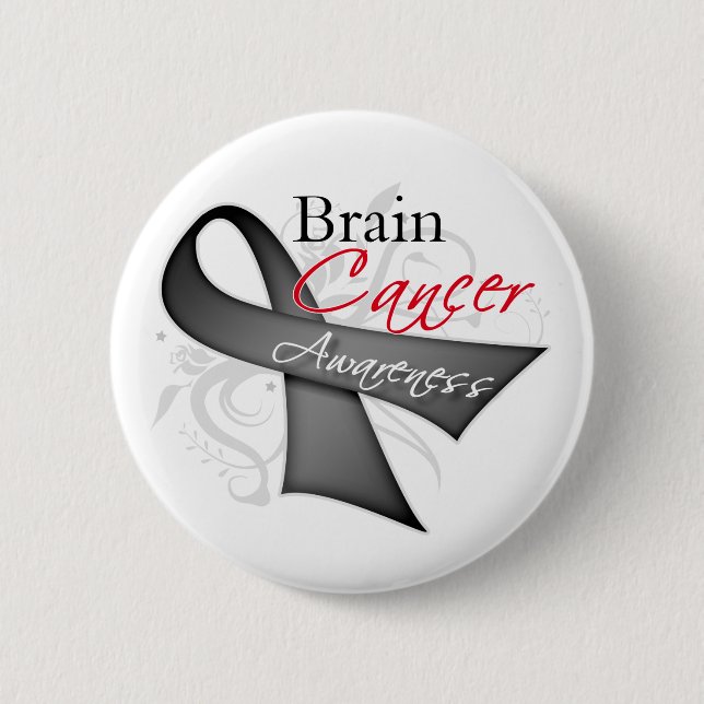 Scroll Ribbon Brain Cancer Awareness 2 Inch Round Button (Front)