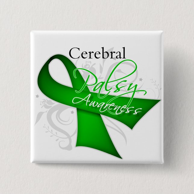 Scroll Ribbon - Cerebral Palsy Awareness 2 Inch Square Button (Front)