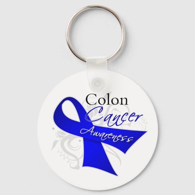 Scroll Ribbon Colon Cancer Awareness Keychain (Front)