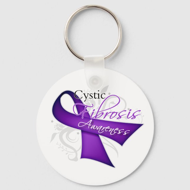 Scroll Ribbon - Cystic Fibrosis Awareness Keychain (Front)