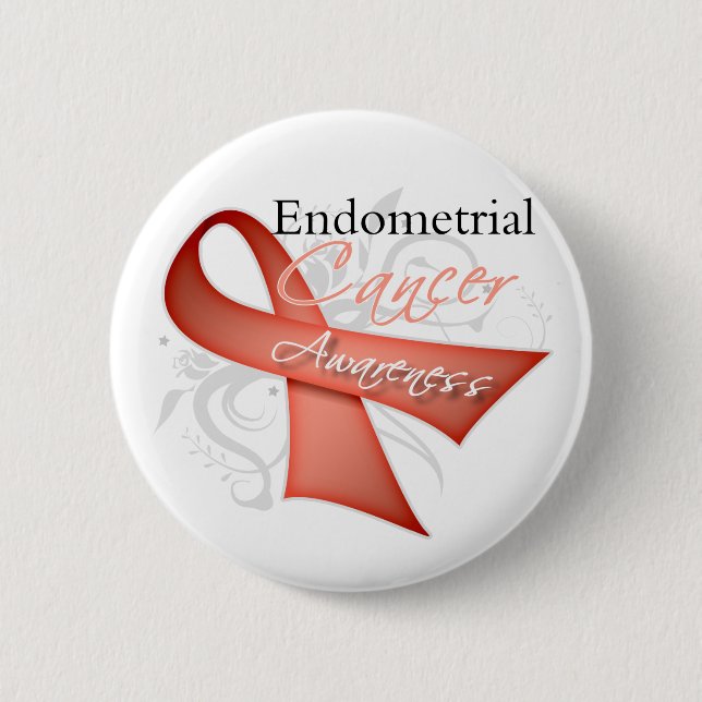 Scroll Ribbon Endometrial Cancer Awareness 2 Inch Round Button (Front)