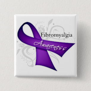 Scroll Ribbon - Fibromyalgia Awareness 2 Inch Square Button