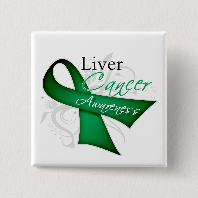 Scroll Ribbon Liver Cancer Awareness 2 Inch Square Button (Front)