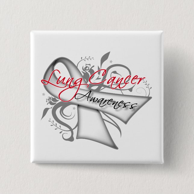 Scroll Ribbon Lung Cancer Awareness 2 Inch Square Button (Front)