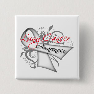 Scroll Ribbon Lung Cancer Awareness 2 Inch Square Button