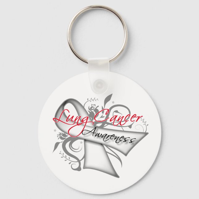 Scroll Ribbon Lung Cancer Awareness Keychain (Front)