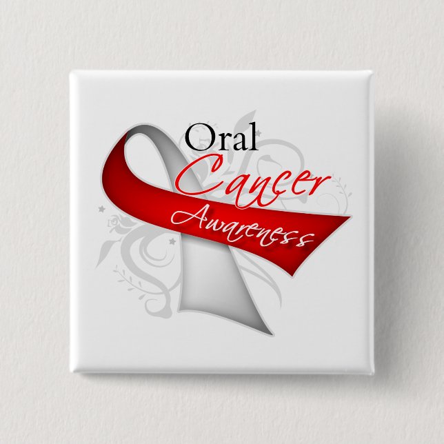 Scroll Ribbon Oral Cancer Awareness 2 Inch Square Button (Front)