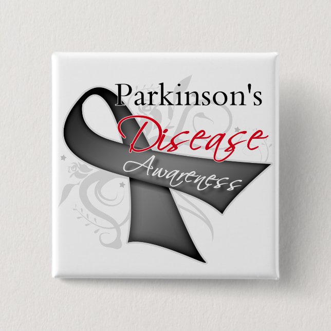 Scroll Ribbon - Parkinson's Disease Awareness 2 Inch Square Button (Front)