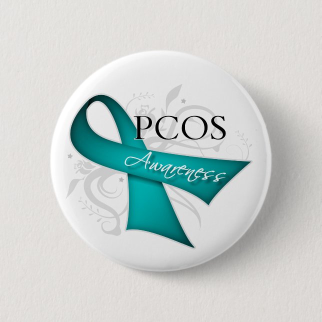 Scroll Ribbon -PCOS Awareness 2 Inch Round Button (Front)